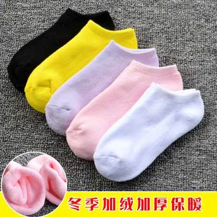 加绒袜子女冬新款 浅口船袜纯棉毛圈毛巾底袜子 加厚保暖短袜秋冬季
