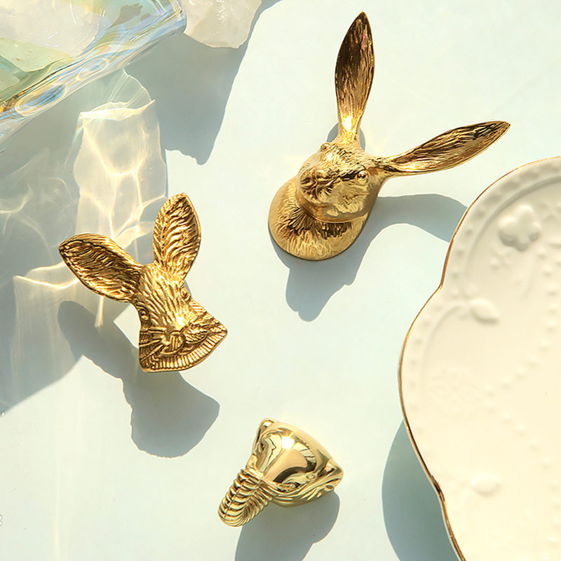 单孔黄铜柜门抽屉法式小动物拉手