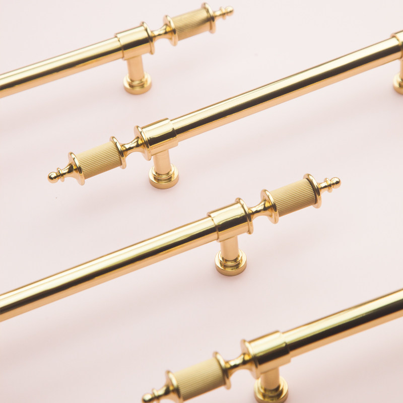 黄铜法式意式实心黄铜电镀金色拉手衣柜门橱柜抽屉鞋柜长条把手