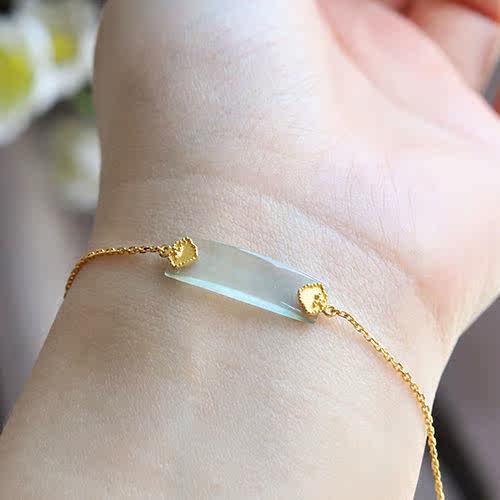 s925纯银镶天然a货翡翠玉冰种方条手牌如意女款手链简约百搭纳福