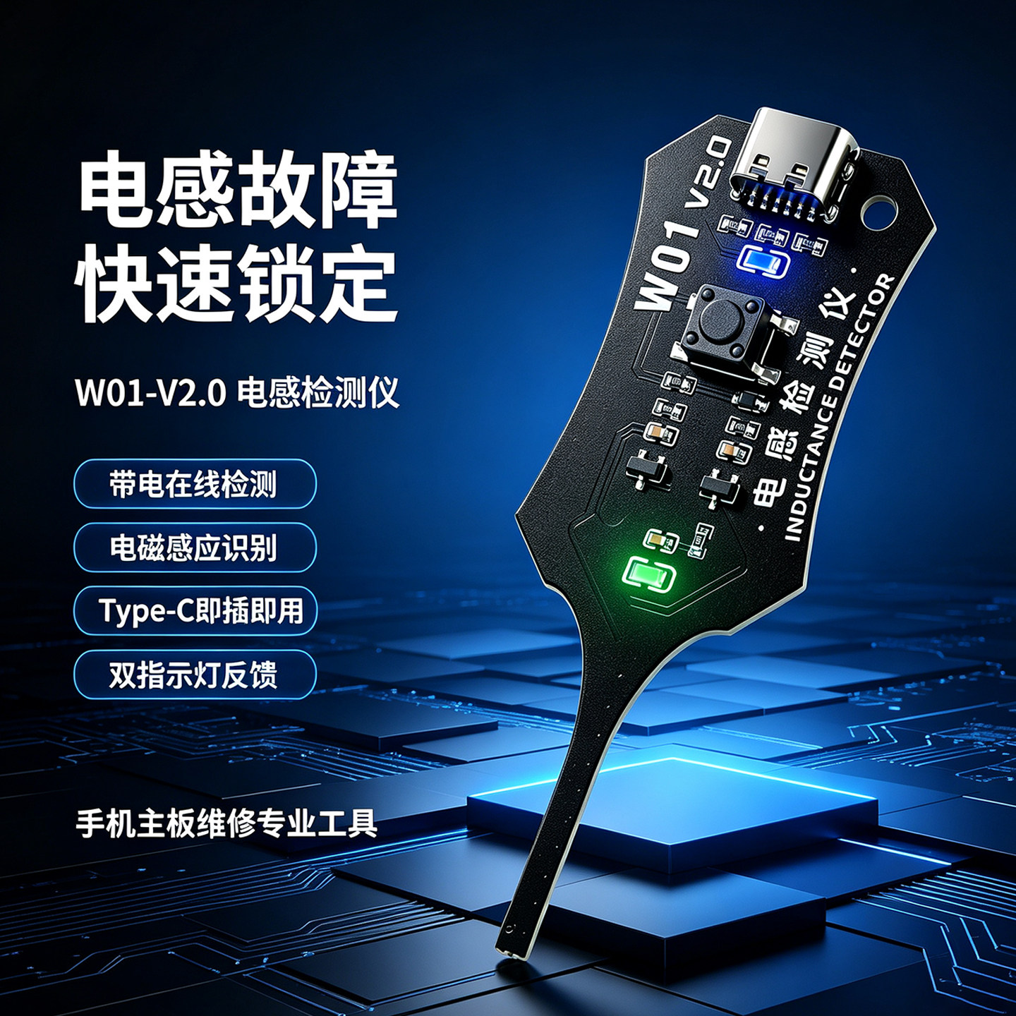 W01电感测试仪高灵敏度非接触检测 原型板PCBA故障工位调试工具