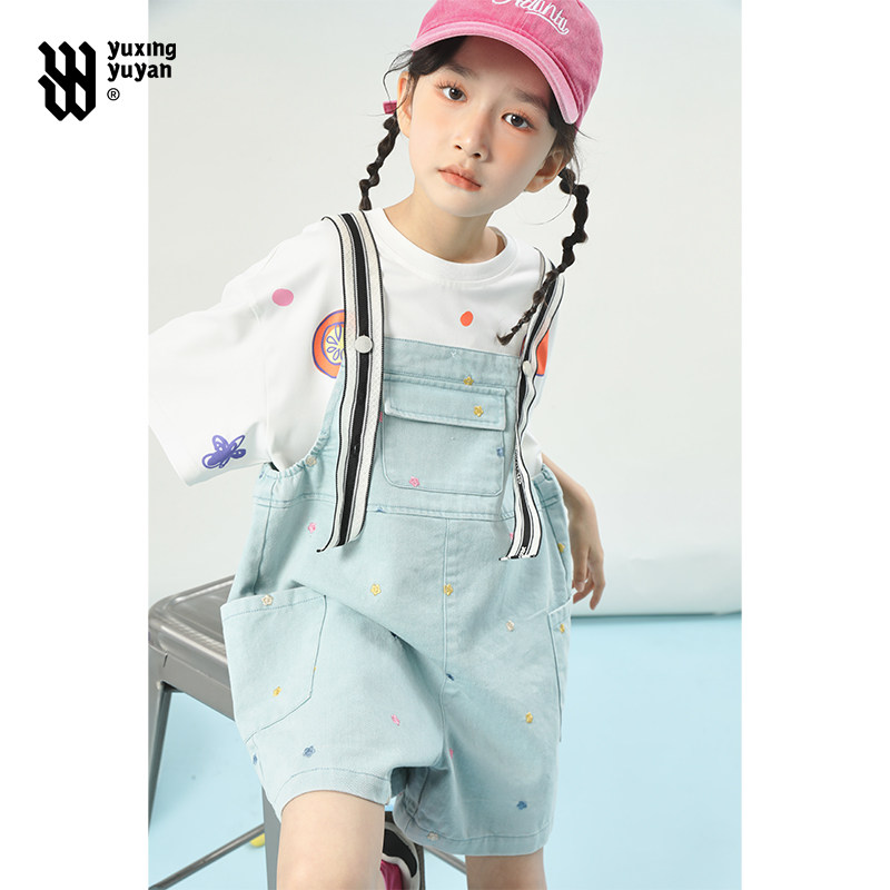 女童背带裤套装2026夏季新款中大童洋气超好看休闲薄款夏装两件套图片