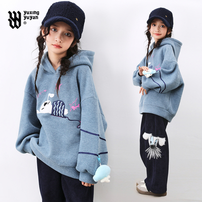女童卫衣连帽加绒加厚2025新款儿童韩版超好看学生内搭冬保暖上衣