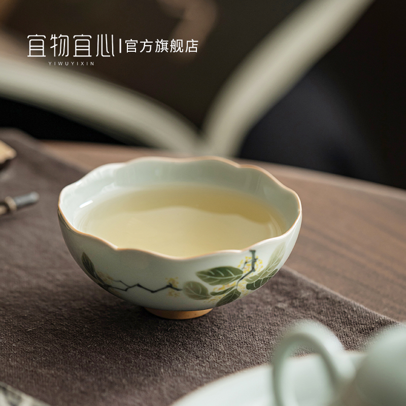 中式手绘茶杯单个主人杯单杯女高端礼盒一对茶具建盏茶盏套装单人