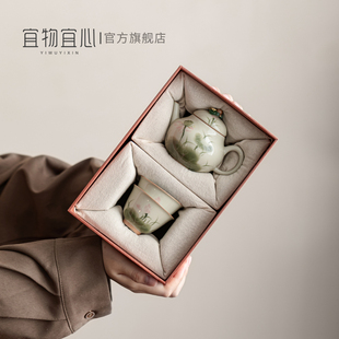手绘荷花小梨壶一人独饮茶杯功夫茶具套装 宜物宜心中式 礼盒送长辈