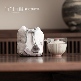 玻璃茶壶一壶三杯耐热 宜物宜心手绘蝴蝶兰玻璃快客杯旅行便携套装