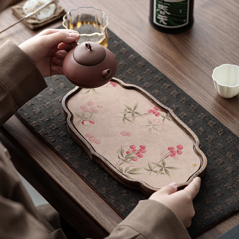 胡桃木茶盘干泡台高端实木办公室家用新中式小型茶托盘布艺茶席,餐饮具,茶盘,淘宝优惠券,粉丝福利购,淘宝优惠卷