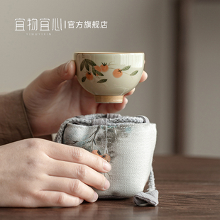 品茗杯 柿柿如意个人杯主人杯单杯功夫茶陶瓷茶具盖碗茶杯茶盏套装