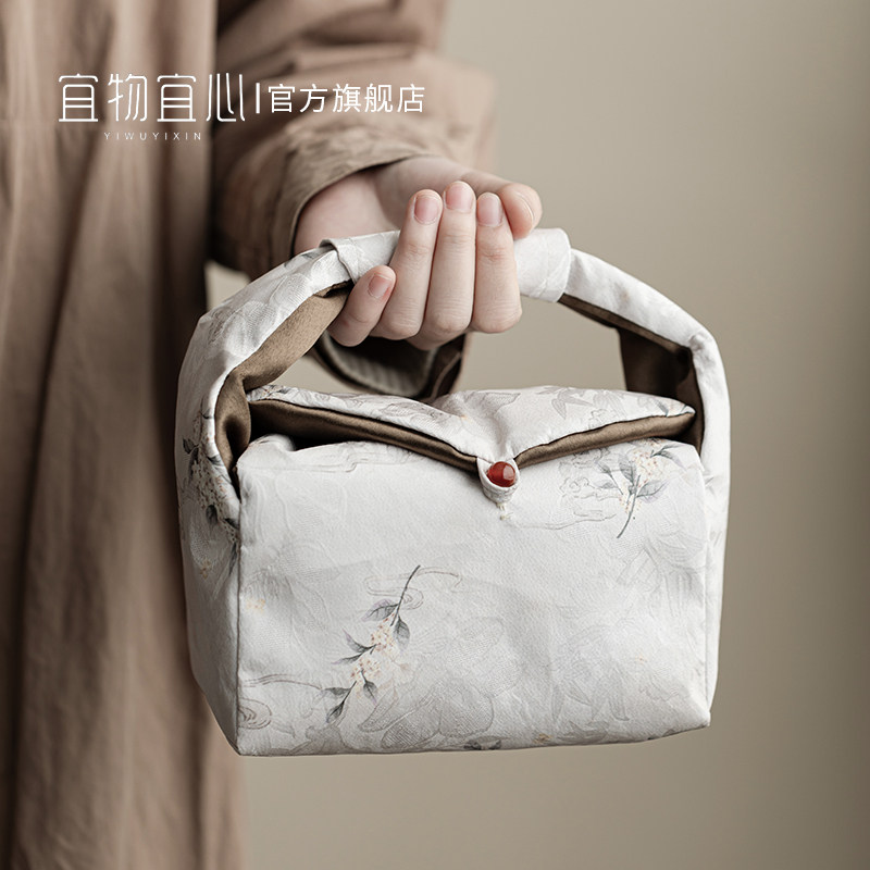 中式桂花手工加厚棉布收纳袋云纱旅行包布袋茶具茶壶一壶两杯布包