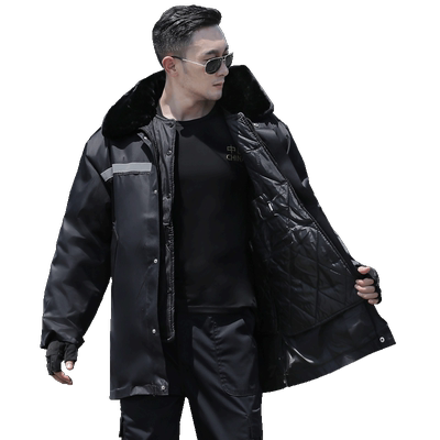 冬季防寒大衣加厚男棉服黑色棉袄