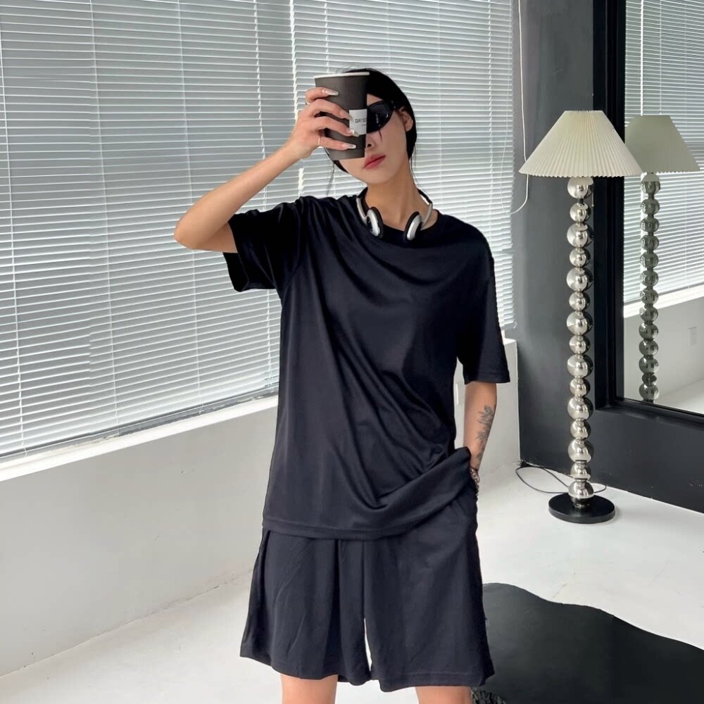 纯色男女短袖短裤居家服套装透气跑步运动速干圆领透气体能训练服