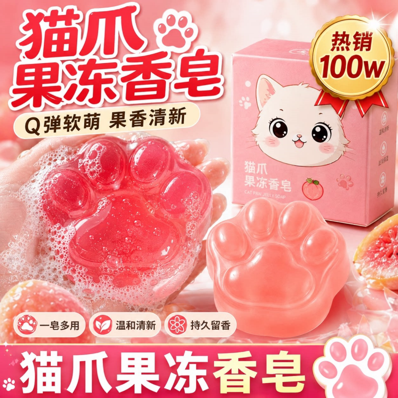 猫爪果冻皂儿童洗澡沐浴手工精油香皂持久留香面部清洁洗脸男女用