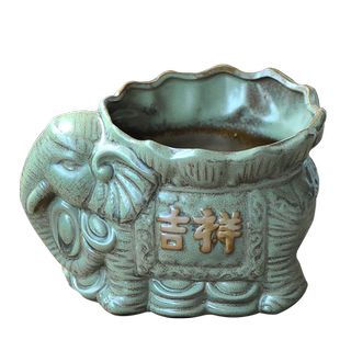 发财树花盆大象动物绿萝盆兰花盆蝴蝶兰创意陶瓷粗陶盆带托盘花器