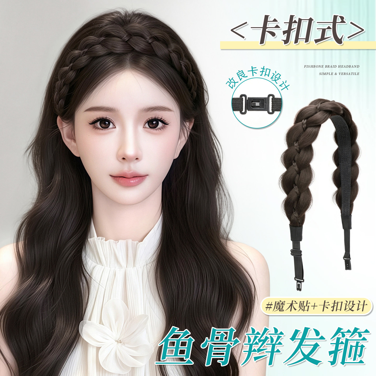 麻花辫假发发箍卡扣式鱼骨辫发箍图片