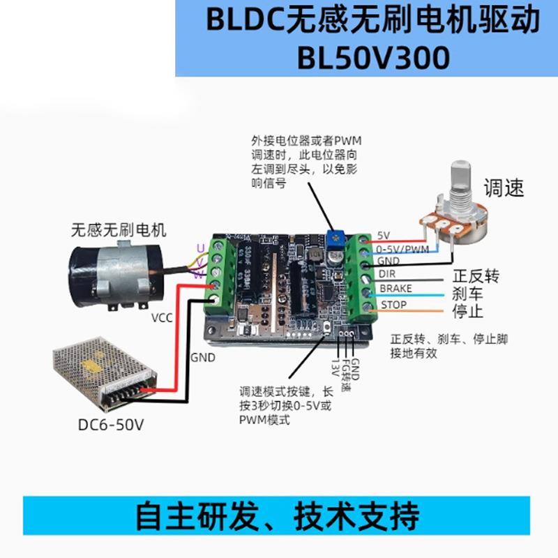 BLDC50V300W无感三相直流无刷电机驱动板驱动器正反转控制大功率
