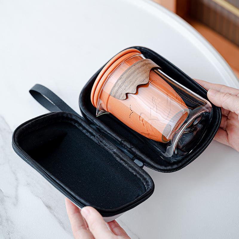 玻璃旅行茶具便携式快客杯户外功夫茶杯日式泡茶壶商务礼品小套装