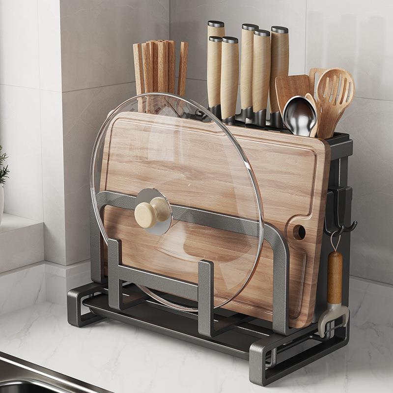 刀架置物架多功能厨房台面菜刀架壁挂式砧板筷子筒刀具一体收纳架