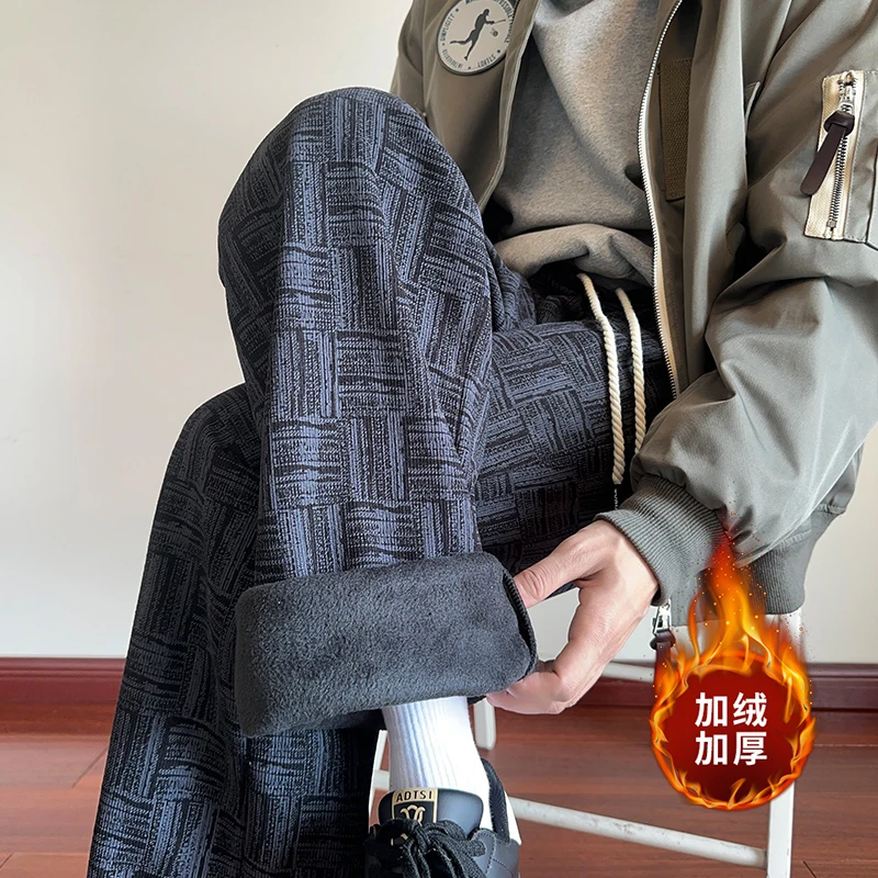 秋冬加绒加厚扎染裤子男款直筒裤