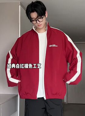 HN潮牌-两面穿宽松百搭防水外套男秋季新款立领夹克情侣冲锋衣