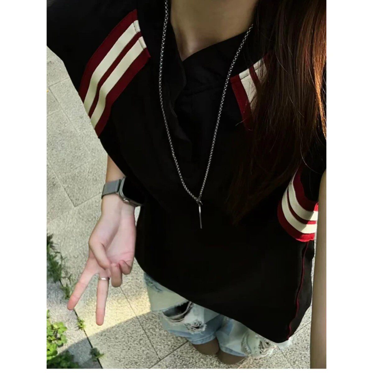 美式高街拼接条纹v领背心男款夏季健身运动无袖t恤篮球汗衫坎肩