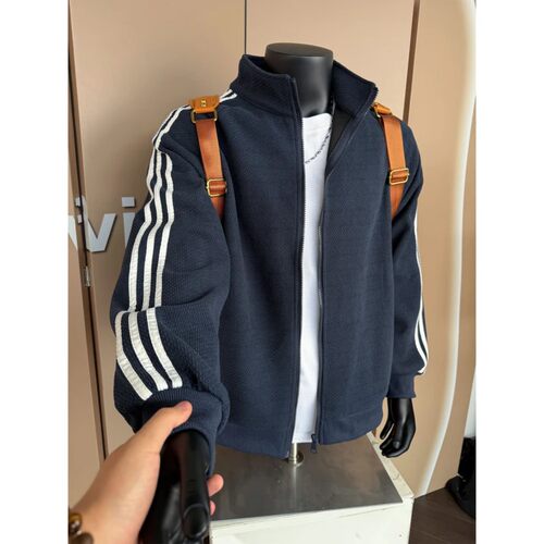 藏青色龙鳞纹条纹外套男秋季新款