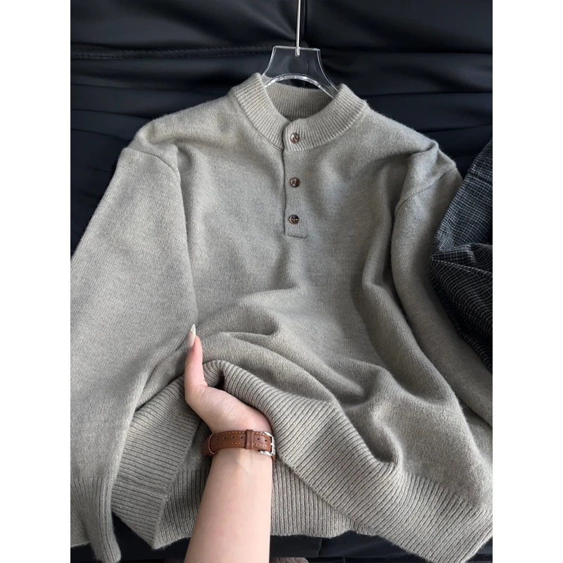 美式复古亨利领针织毛衣男款秋冬