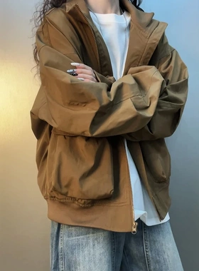 美式高街外套男2026春季新款廓形工装外套cleanfit立领飞行员夹克