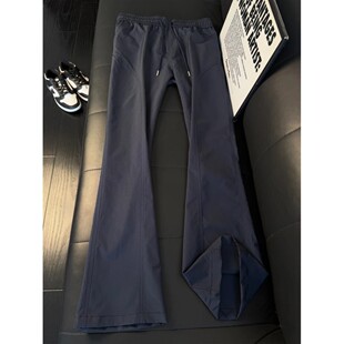 藏青色速干冲锋裤男款夏季美式斜切微喇工装裤户外运动登山休闲裤