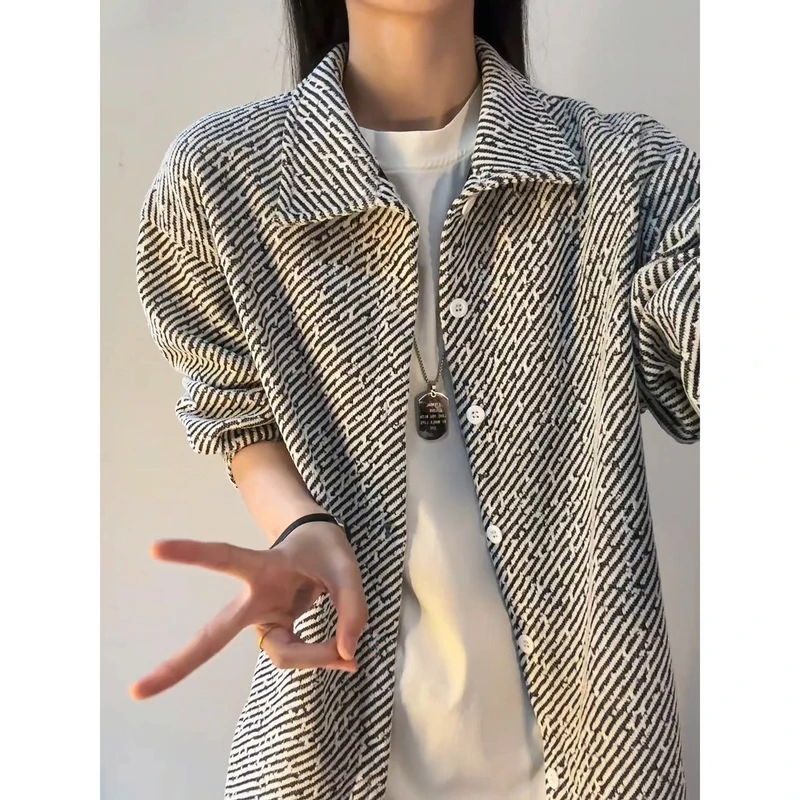 鱼骨纹肌理感长袖衬衫男士夹克