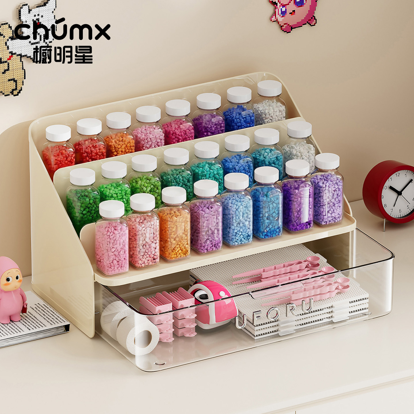 拼豆抽屉收纳盒透明抽拉颗粒多层分装盒材料包贴纸工具整理大容量