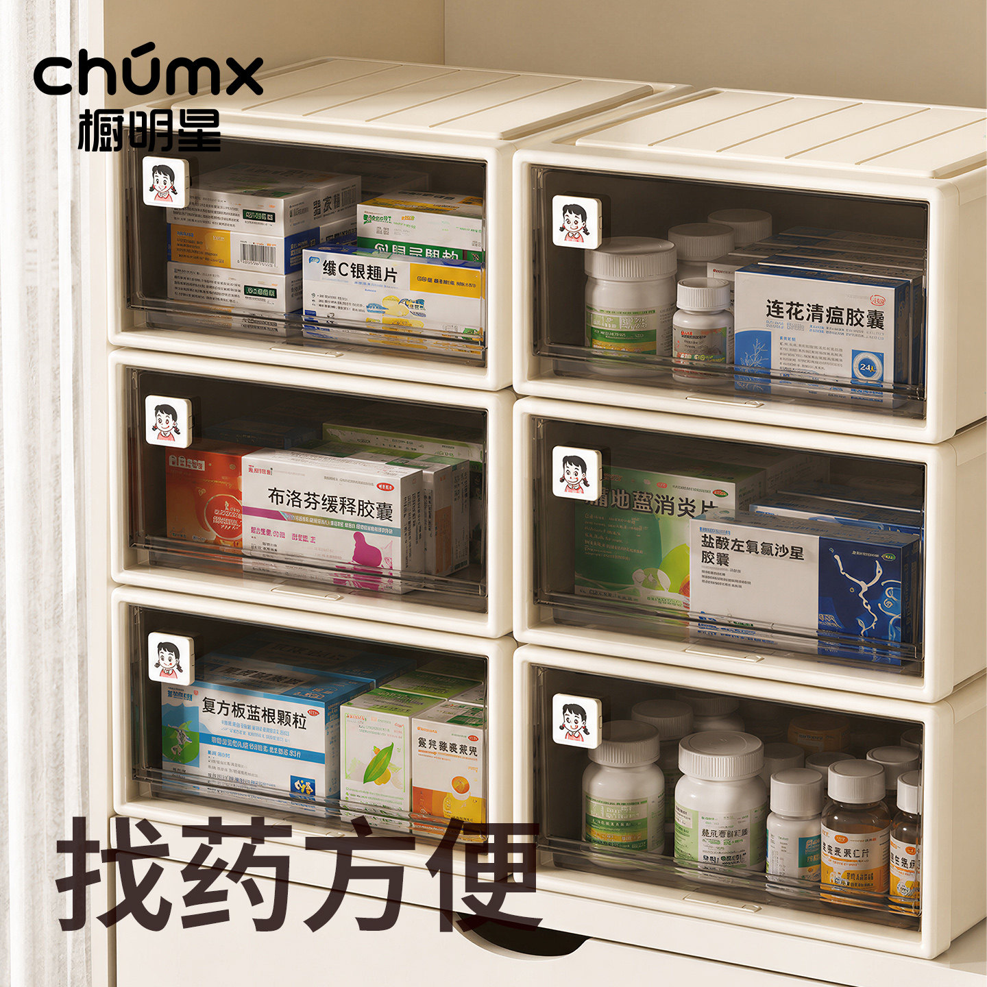 药箱收纳盒抽屉式透明分类药品药物柜置物架大容量桌面家用整理箱