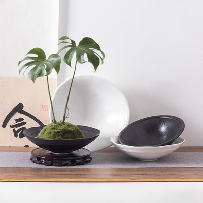 中式苔藓球花盆禅意水培容器斗笠型绿植盆景盆家用摆件花盆