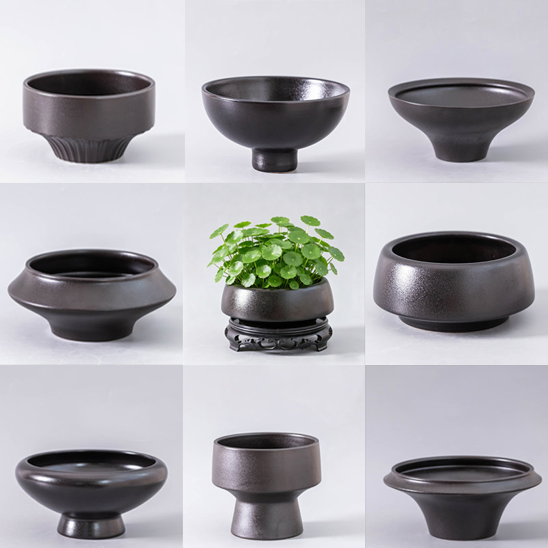 铜钱草花盆陶瓷专用水培器皿盆大口径水养绿植盆中式家用阳台桌面