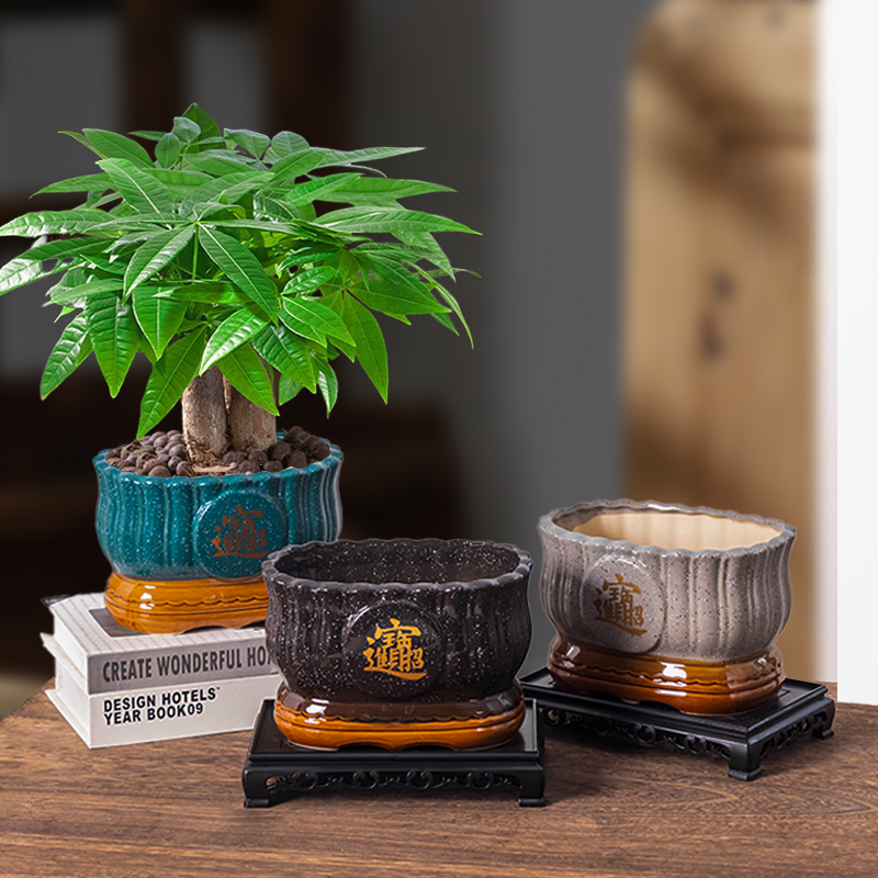 陶瓷花盆发财树绿植盆复古室内阳台家用造景盆中式招财大口径摆件