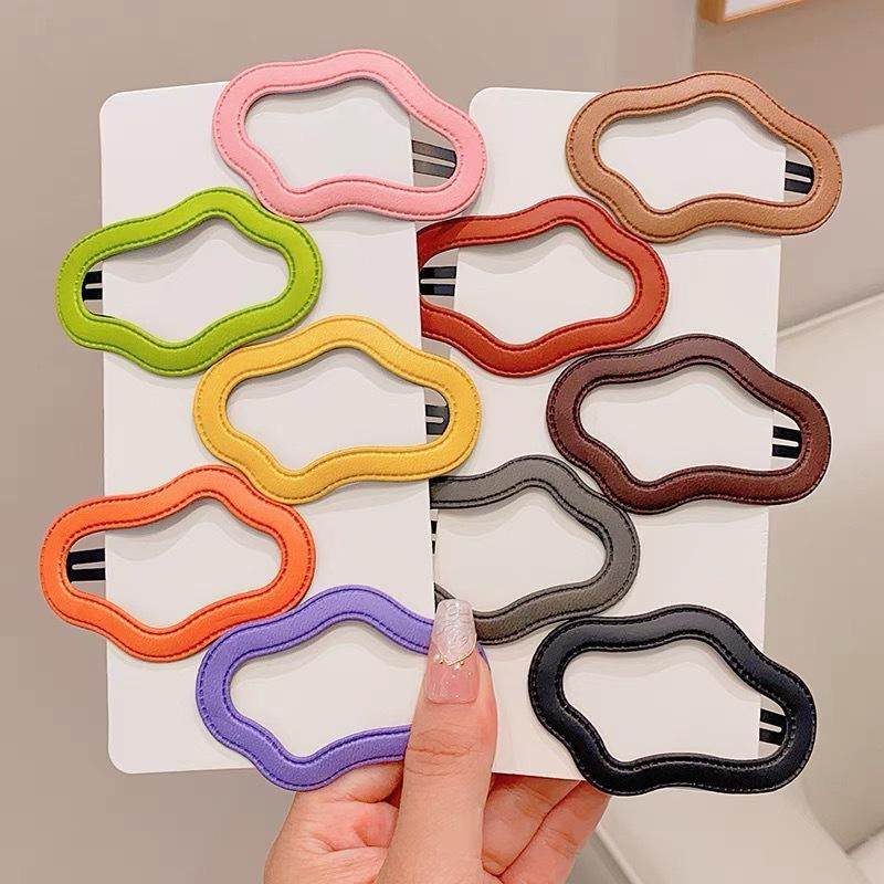 新款发夹套装皮质镂空糖果色云朵皮bb夹可爱儿童刘海夹侧边后脑勺