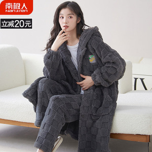 珊瑚绒睡衣女款冬季新款加绒加厚法兰绒女士风度家居服睡袍秋冬款