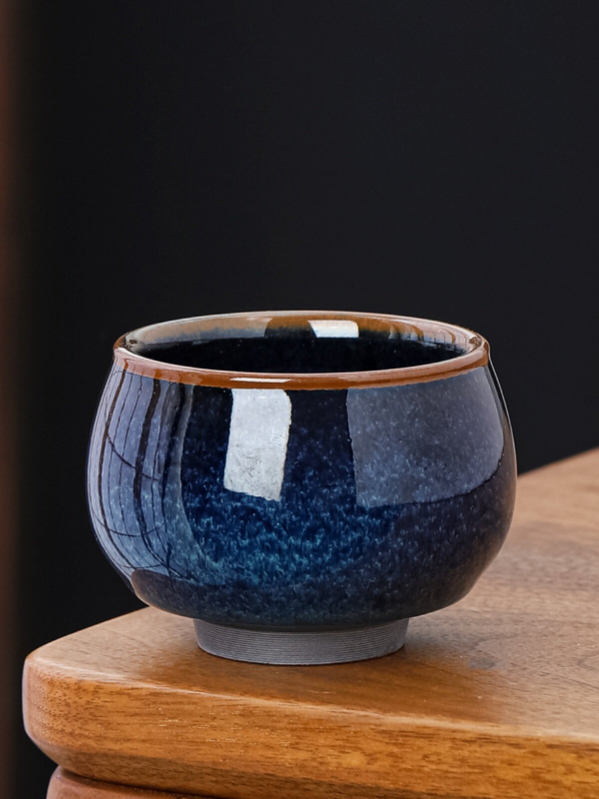 极友茗回蓝茶杯个人专用品茗杯主人杯纯手工天目陶瓷单杯