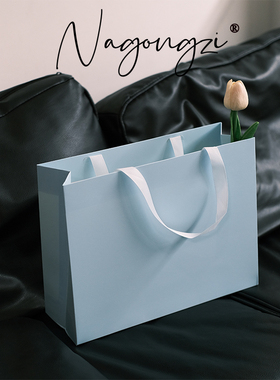 无腰线天蓝色手提袋定制logo服装店纸袋化妆品礼物袋购物袋礼品袋