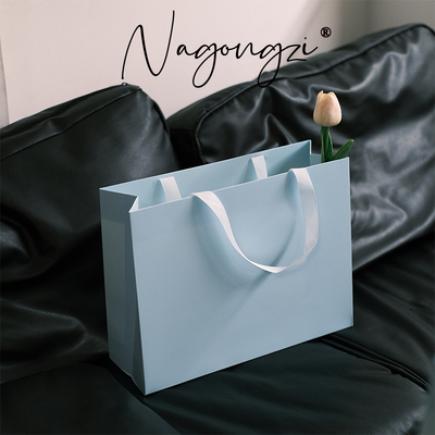 无腰线天蓝色手提袋定制logo服装店纸袋化妆品礼物袋购物袋礼品袋