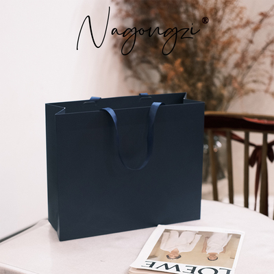 无腰线深蓝色手提袋定制logo服装店纸袋化妆品礼物袋购物袋礼品袋