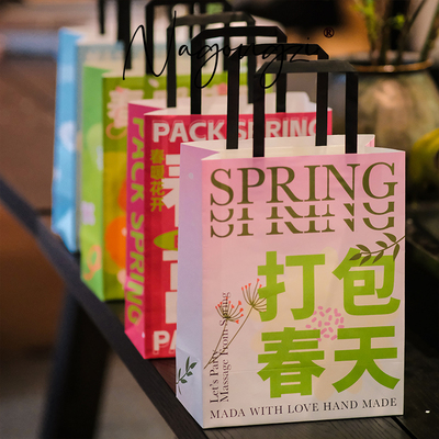 春日系列 打包春天甜品打包纸袋定制蛋糕店烘焙外卖面包手提纸袋