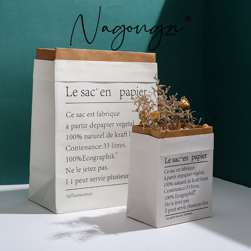 ins北欧网红英文牛皮收纳纸袋花卉收纳装饰拍照双层纸袋装饰袋