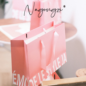 少女粉服装 店袋子手提袋纸袋定做logo高档衣服购物袋英文纸袋logo