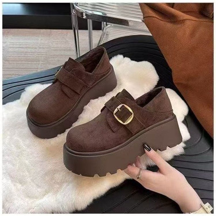 磨砂绒面厚底加绒勃肯鞋女2025秋冬新款一脚蹬乐福鞋两穿棉鞋
