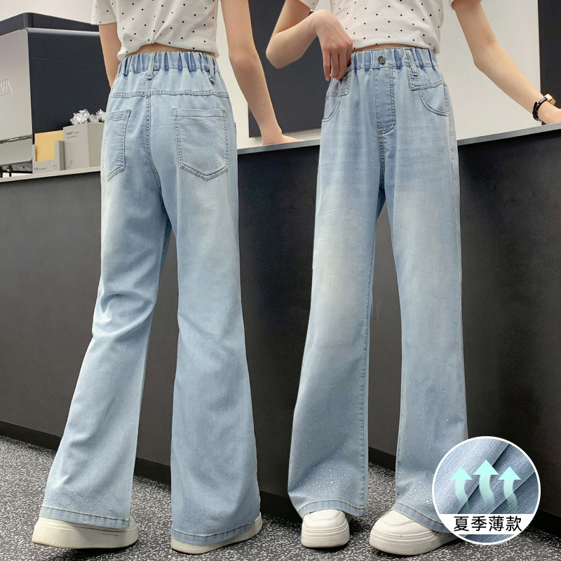 女童裤子夏装2025新款洋气儿童牛仔裤中大童夏季薄款休闲微喇叭裤