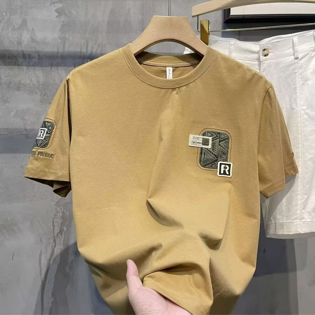 短袖t恤男夏季潮牌男装2025新款潮流修身印花上衣服纯棉半袖体恤