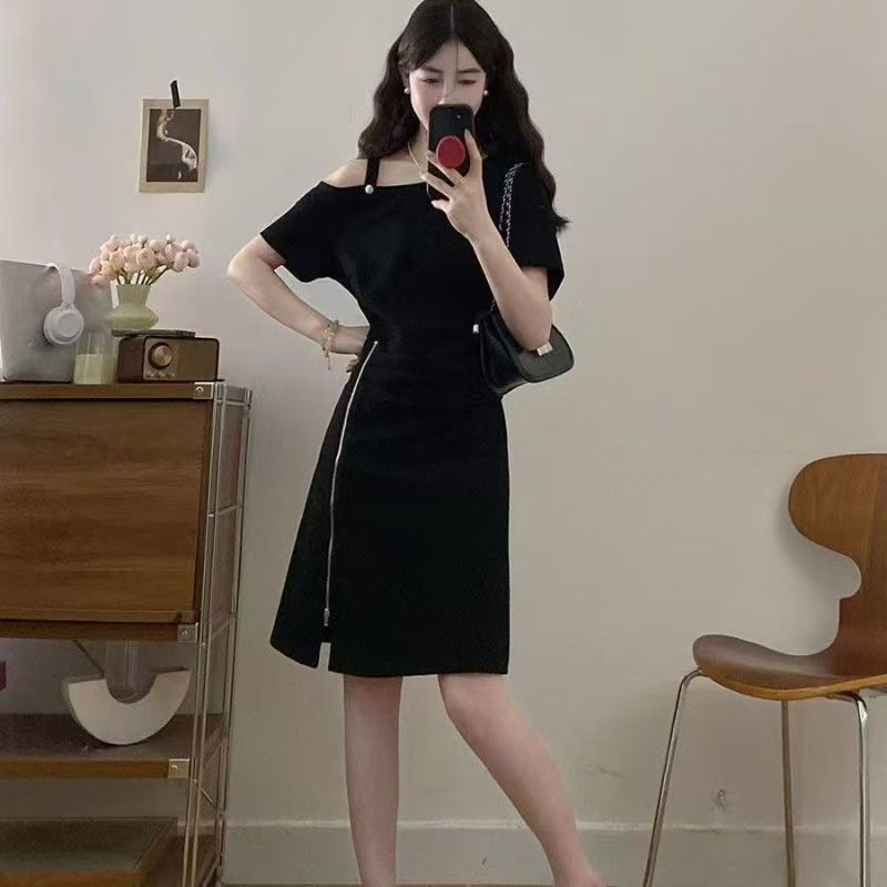 微胖大码法式短袖A字裙女