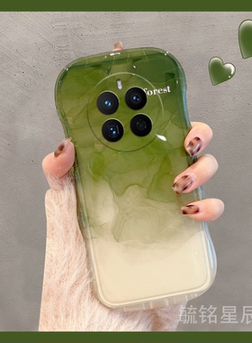 新款渐变晕染绿色韩风适用realme真我GT5Pro手机壳GT5波浪边GT2Pro透明的GTNeo5SE硅胶oppo简约小众高级感por