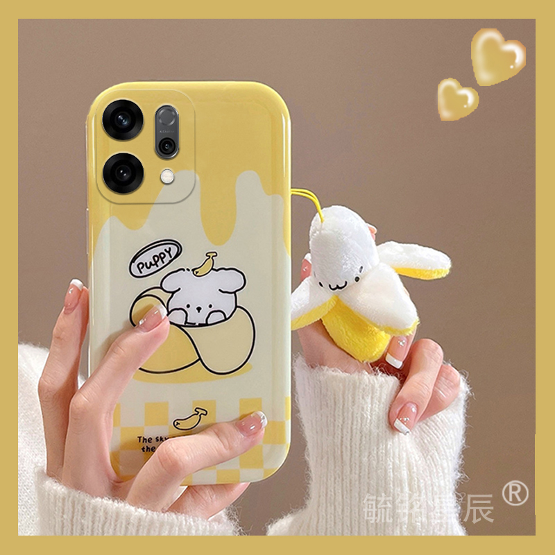 适用reno14手机壳12pro+新款11卡通oppor15香蕉小熊r11可爱findx8透明的a3软硅胶a55防摔k12吊坠k9挂件女a96