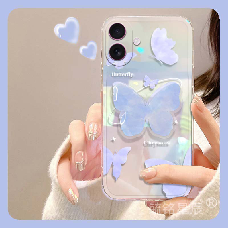 适用苹果17手机壳iphone17air新款se3蓝色2蝴蝶ins风8plus带支架7透明的6镭射6s超薄5八4/16promax/14/13mini
